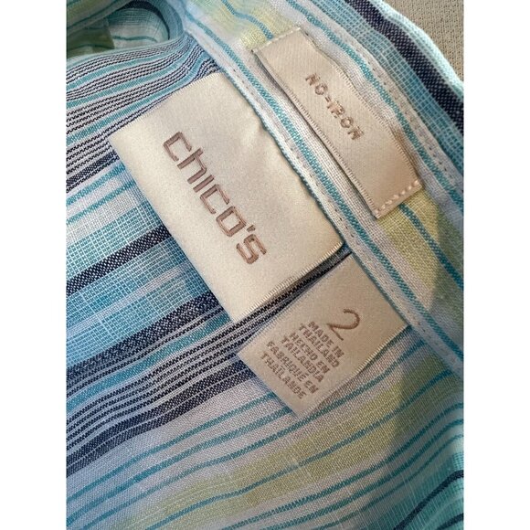 Chicos No Iron Blouse Long Sleeve button front Shirt size 2 Large Striped Chic - Picture 2 of 11